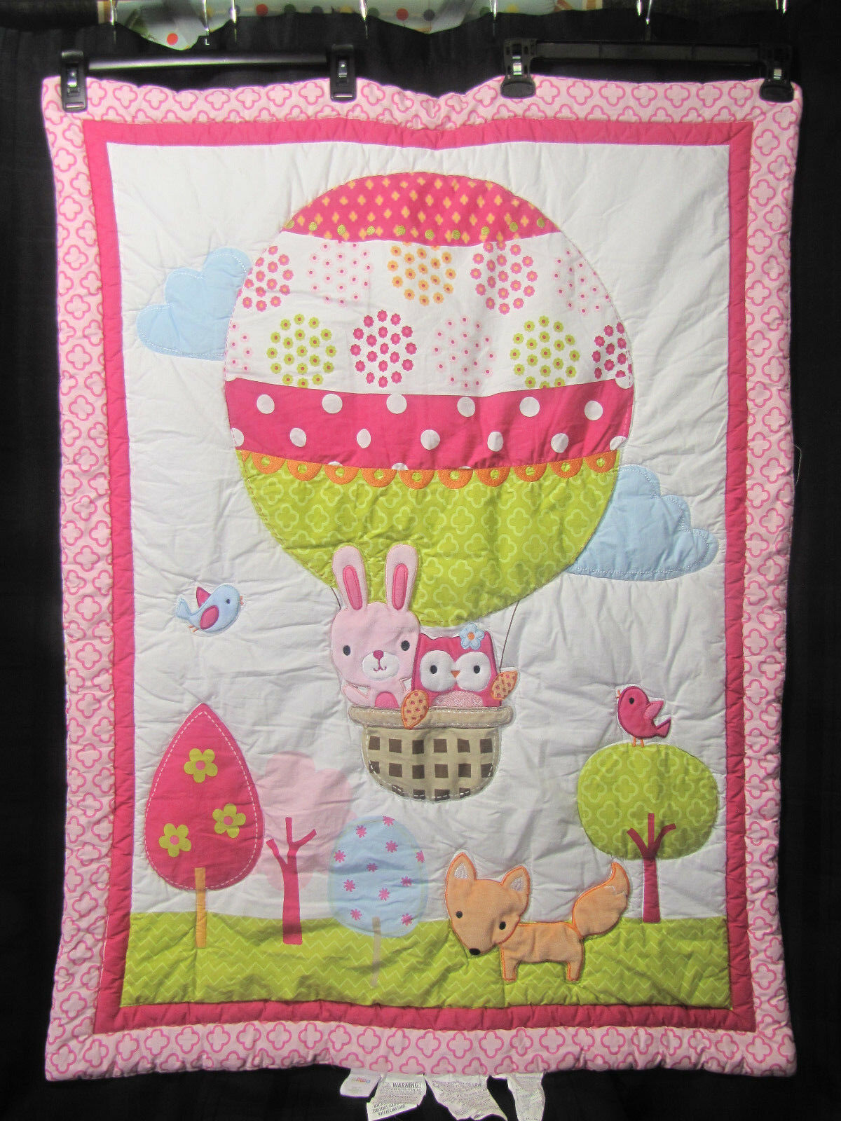 Circo Crib Girl Bedding Nursery Up We Go Owl Bird Bunny Fox Hot Pink