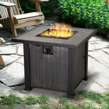 Fire Pit Table Propane Gas Patio Deck 50000 BTU Slate Wicker Design Black New - £262.84 GBP