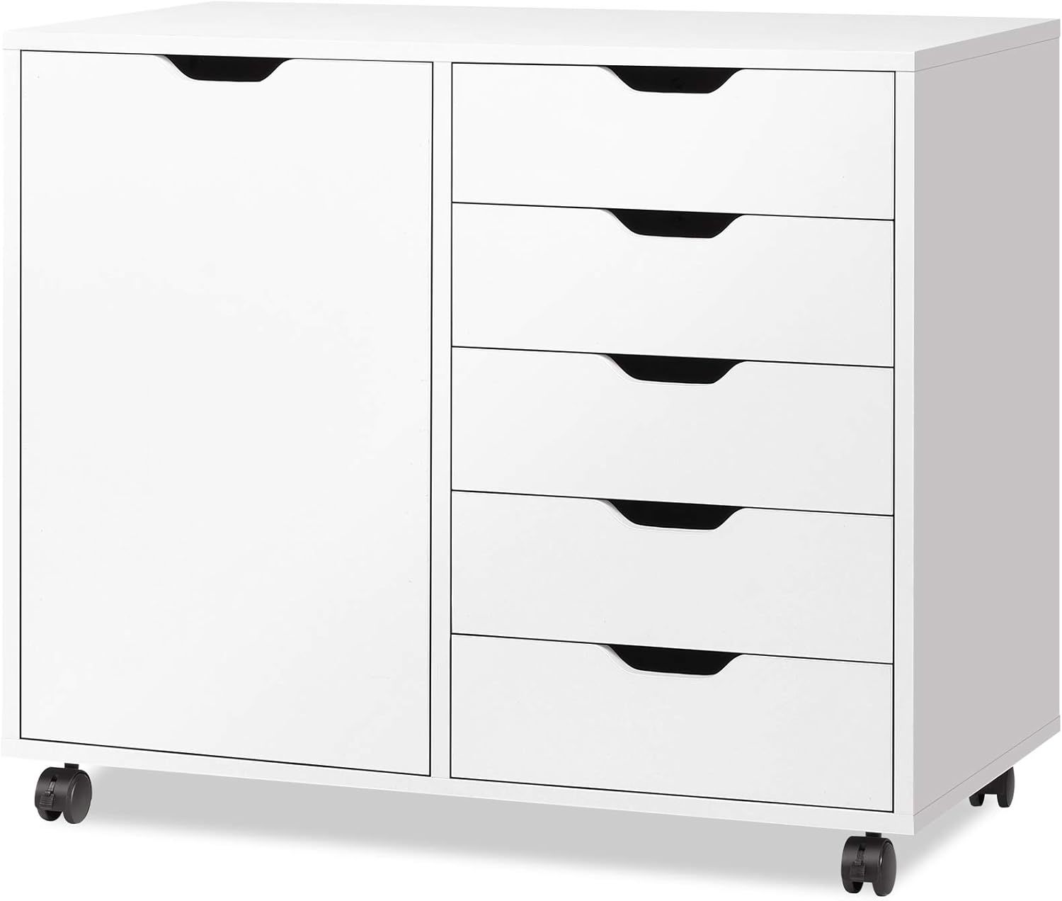 Devaise 5-Drawer Wood Dresser Chest With Door, Mobile Storage Cabinet ...