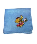 Vintage Embroidered Handkerchief Blue Linen Elephants - $221.44 MXN
