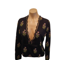GIAMBATTISTA VALLI Black Floral Cashmere &amp; Silk Top with Long Sleeves - ... - $292.50