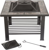 Fire Pit Set, Wood Burning Pit - Includes Screen, Cover And Log Poker -, Black. - £104.67 GBP