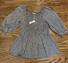 New Max Studio Women’s Puff Sleeve Smocked Gingham Top Size Large Nwt - £39.01 GBP