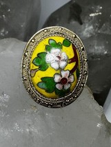Floral ring size 8 enamel cloisonne Chinese export sterling silver  women girls - £76.13 GBP