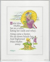 Adorable 8 x 10 Little Miss Muffet Nursery Rhyme Litho Vintage Print M E Hodges - £4.71 GBP