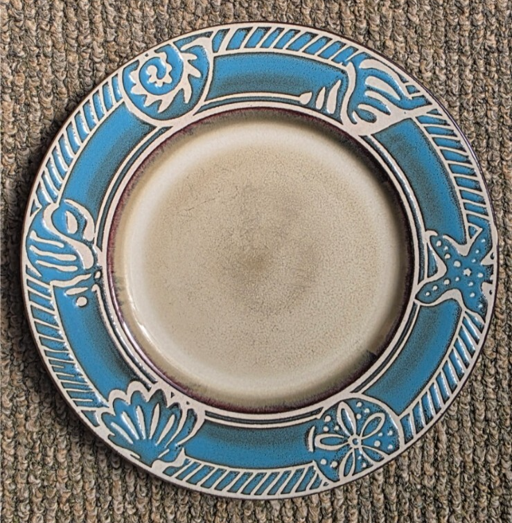 Set of FOUR Pfaltzgraff SALAD Plates MONTEGO Beachy SEASHELL 8.5&quot; Stonew... - £25.46 GBP