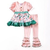 NEW Boutique Floral Tunic Dress &amp; Ruffle Leggings Girls Outfit Set - £13.58 GBP+