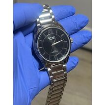 Omax Since 1946 Mens Quartz Watch Black Dial Silver Steel Link Bracelet ... - $29.69