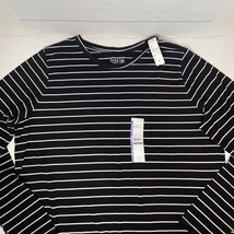 Time &amp; Tru Womens Long Sleeve Core Tee Shirt Black White Striped Crew Neck 2XL - £19.65 GBP