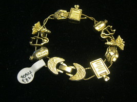 Medical Charm Bracelet In Gold-Tone Signed Tofa 1995 - 7 Inches - £36.08 GBP