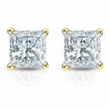 0.80CT Princess Cut Genuine G/I1 Diamonds 14K Solid Yellow Gold Stud Earrings - £494.34 GBP