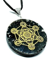 Black Tourmaline Necklace Orgone Pendant Metatrons Cube Orgonite Sacred Geometry - £7.43 GBP