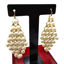 Cascade Chandelier Imitation Pearls Pierced Earrings Statement Gold Tone Metal - £11.02 GBP
