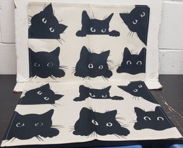 Set of 2 Same Thin Fabric Placemats, 12&quot;x18&quot;, CUTE BLACK CATS FACES, TU - £9.30 GBP