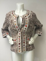 Just B Jacket Women Small Medium Tribal Brown Orange 3/4 Sleeve Business Casual - £25.00 GBP