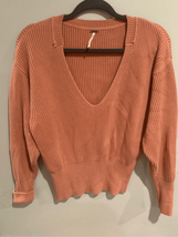 Free People Ribbed Scoop Neck Sweater-Pink Cotton/Nylon Long Sleeve Euc X Small - £13.16 GBP