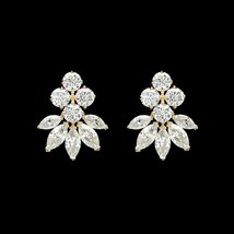 2Ct Marquise Rond Simulé Cluster Diamant Clous D&#39;Oreilles 14K or Jaune Plaqué - £80.96 GBP