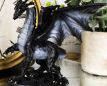 Small Mythical Fantasy Black Midnight Dragon On Volcanic Rock DecorFigurine - $26.99