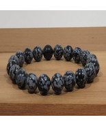 Snowflake Obsidian Bracelet, 8 mm, Black and Gray, Natural Stone, Balanc... - $641.83 MXN