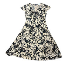Apostrophe Stretch Brown Black Cap Short Sleeve Paisley Print Dress Size Small - £9.47 GBP