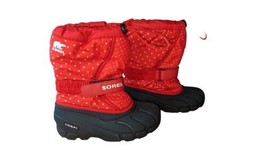 Sorel Youth Red White Flurry Lined Winter Snow Boots Size 2 - $17.10