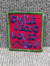 Vintage Smile Jesus Loves You Embroidered Cloth Patch Red Blue Green 3&quot; - $12.82