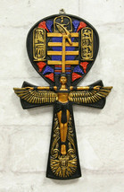 Egyptian Ankh of Isis Open Wings and Cartouche Hieroglyphs Wall Accent Decor - £19.95 GBP