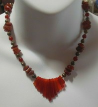 Vintage Carnelian Bead Collar Necklace W/ Carved Metal bead spacers - £35.52 GBP