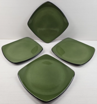 4 Corelle Bay Leaf Green Luncheon Plates Set Hearthstone Corning Black Dish Lot - £36.48 GBP