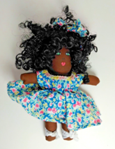 &quot;Lily&quot; Black Girl Afro/Curly Hair Play Doll Wearing Blue Floral Dress - Vintage - £12.57 GBP