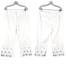 Ann Taylor LOFT Ann Pants Cropped 10 White Embroidered Flowers - $34.64