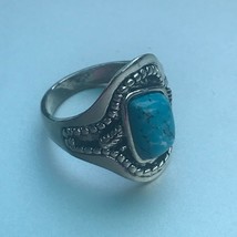 Estate Wide Faux Turquoise Stone in Southwest Style SIlvertone Tapered Band Ring - £11.83 GBP