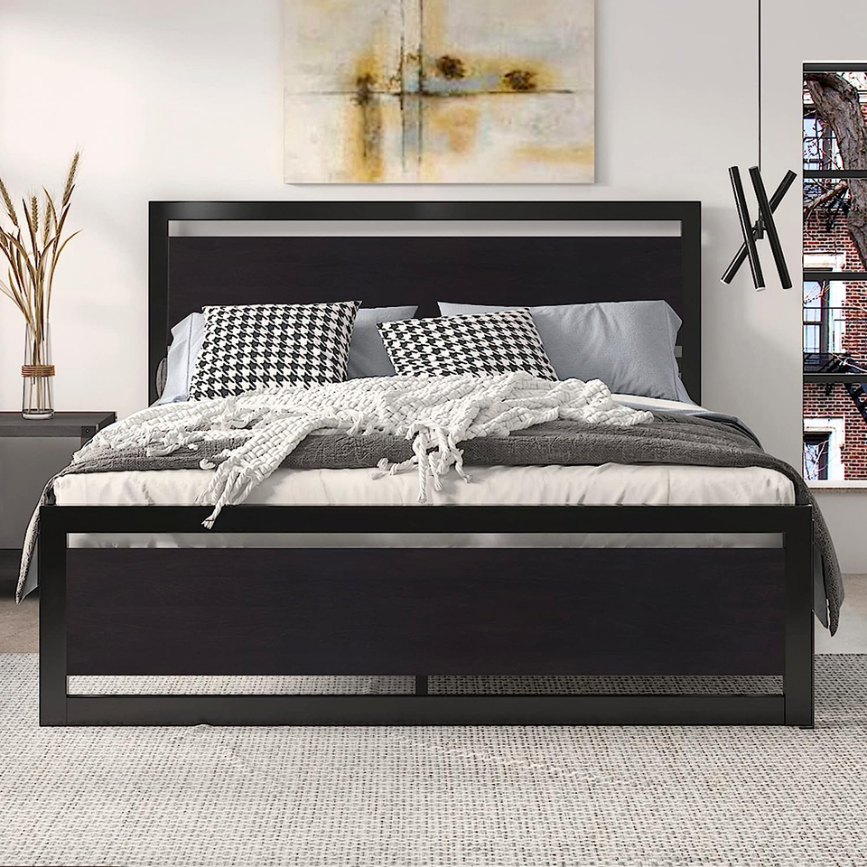 SHA CERLIN Full Size Bed Frame with Modern Wooden Headboard/Heavy Duty P... - £225.08 GBP