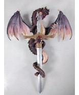 Red &amp; Black Dragon with Orb &amp; Sword Medieval 10&quot; Fantasy Statue Wall Dec... - £11.57 GBP