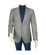 Men&#39;s Mono Turkey Sport Coat 100% Super 180s Wool 1480-02 Tan Blue Plaid - $4,702.78 MXN
