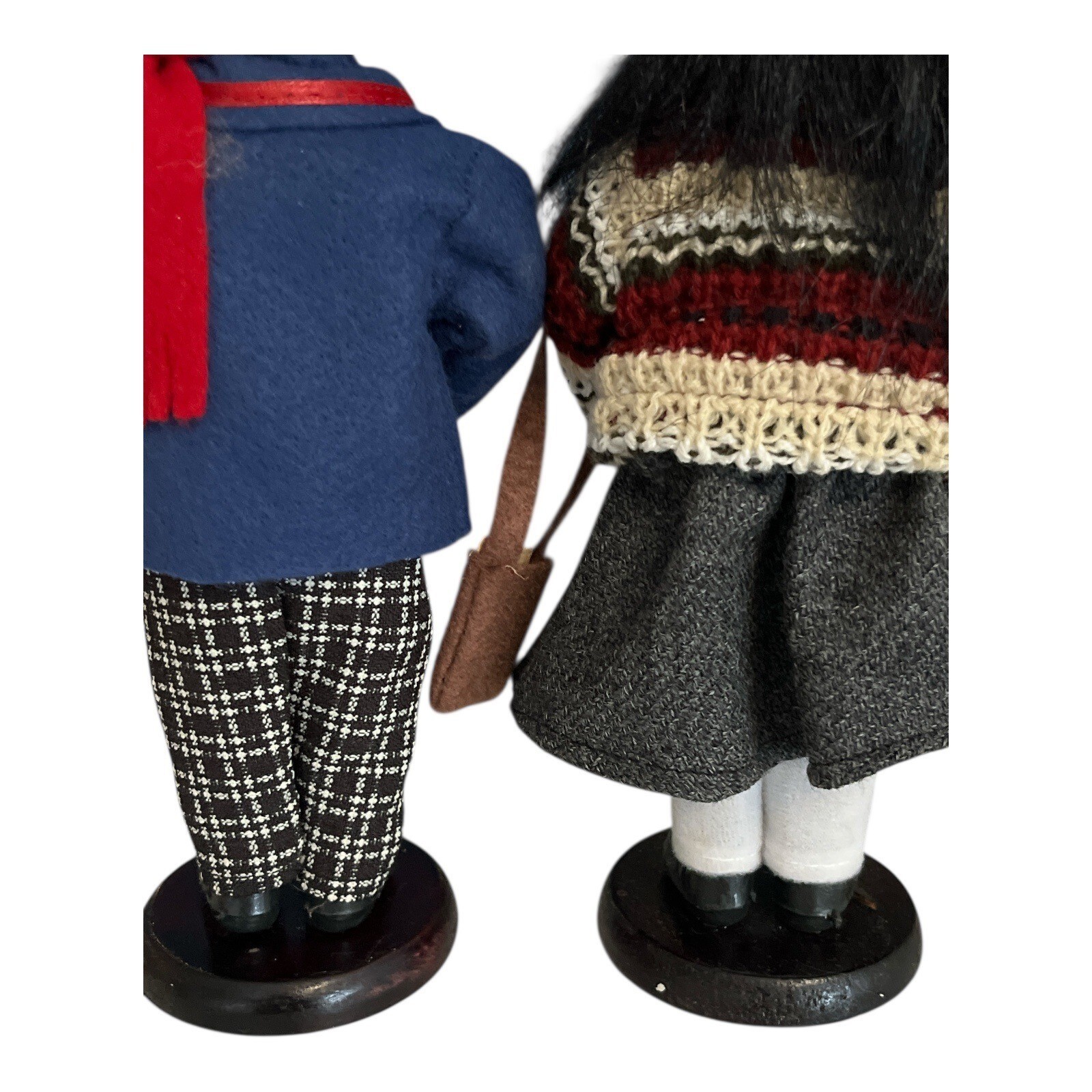 Handmade Black Caroler Dolls – Boy with Trumpet & Girl with Purse – 9” on Wood S Item image 4