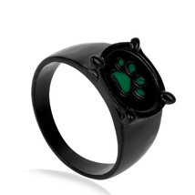 Girls Ring Black Cat Green Paw Print Hot Animal Rings for Women Men Lady Fan Cos - £13.47 GBP