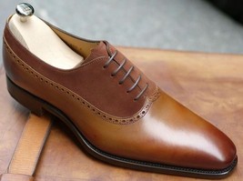 Handmade Men&#39;s Oxford Leather shoes, leather and suede formal sheos - $149.99