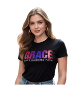 “Grace – God’s Unmerited Favor” (Women's Tee - Black Small) - $15.99