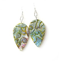 Hand Painted Polymer Clay Greens and patina look Earrings Casual Fashion Jewelry - £12.04 GBP