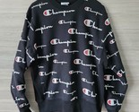 Champion Reverse Weave Heavy Crew All Over Logo Sweatshirt Black Panel S... - $47.41