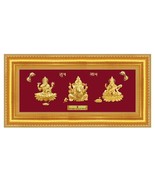 24ct Pure Gold Leaf Lakshmi, Ganesha &amp; Saraswati Frame 25.4 x 12.7cm - $5,135.33 MXN