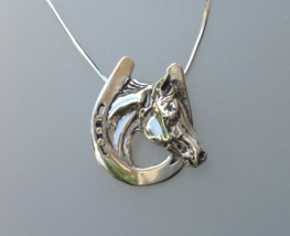 Horse and horseshoe PENDANT ONLY Sterling Silver  Equestrian Jewelry - £61.64 GBP