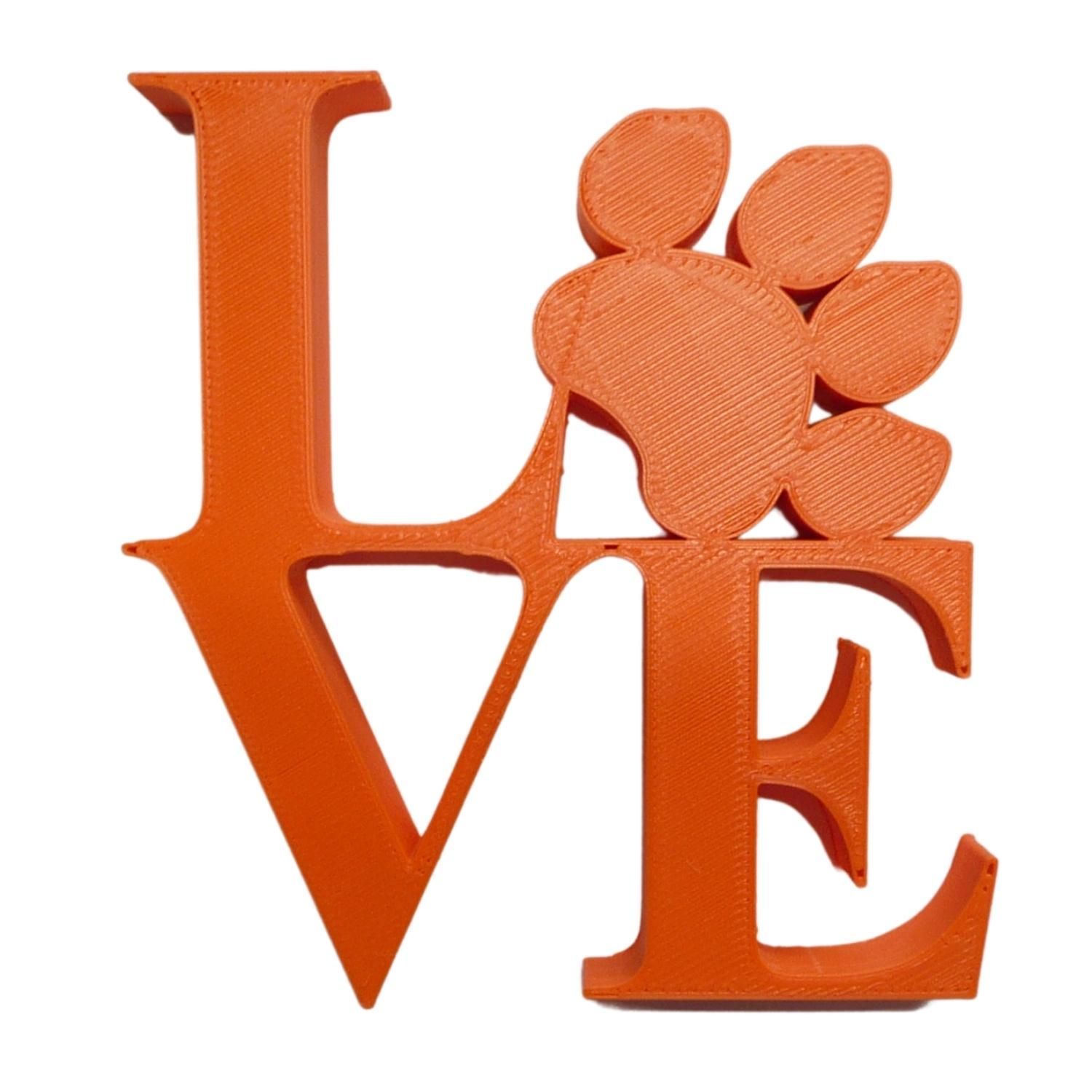 Love Word with Paw Print Table Shelf Home Office Decor Orange Made in US... - $7.99
