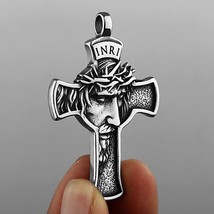 For Men Jesus Christ Face Crucifix Cross Pendant Necklace Christian Jewelry 24&quot; - £8.72 GBP