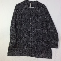 NY Collection 2X Paisley Print Top Blouse Black Grey Hi Lo Long Sleeve S... - £11.78 GBP