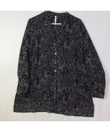NY Collection 2X Paisley Print Top Blouse Black Grey Hi Lo Long Sleeve S... - £11.69 GBP