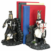 Black And White Medieval Crusader Knight Bookends Statue 7.5&quot;H Set Suit Of Armor - £43.94 GBP