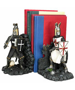 Black And White Medieval Crusader Knight Bookends Statue 7.5&quot;H Set Suit ... - $74.69 CAD