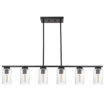 6-Lights Kitchen Island Pendant Light Fixture In Black Finish, Linear Hanging Ce - £236.30 GBP